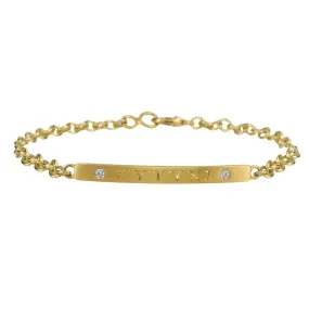 18 & 20K Gold Bar Bracelet with Hand Engraved Lettering and Diamonds