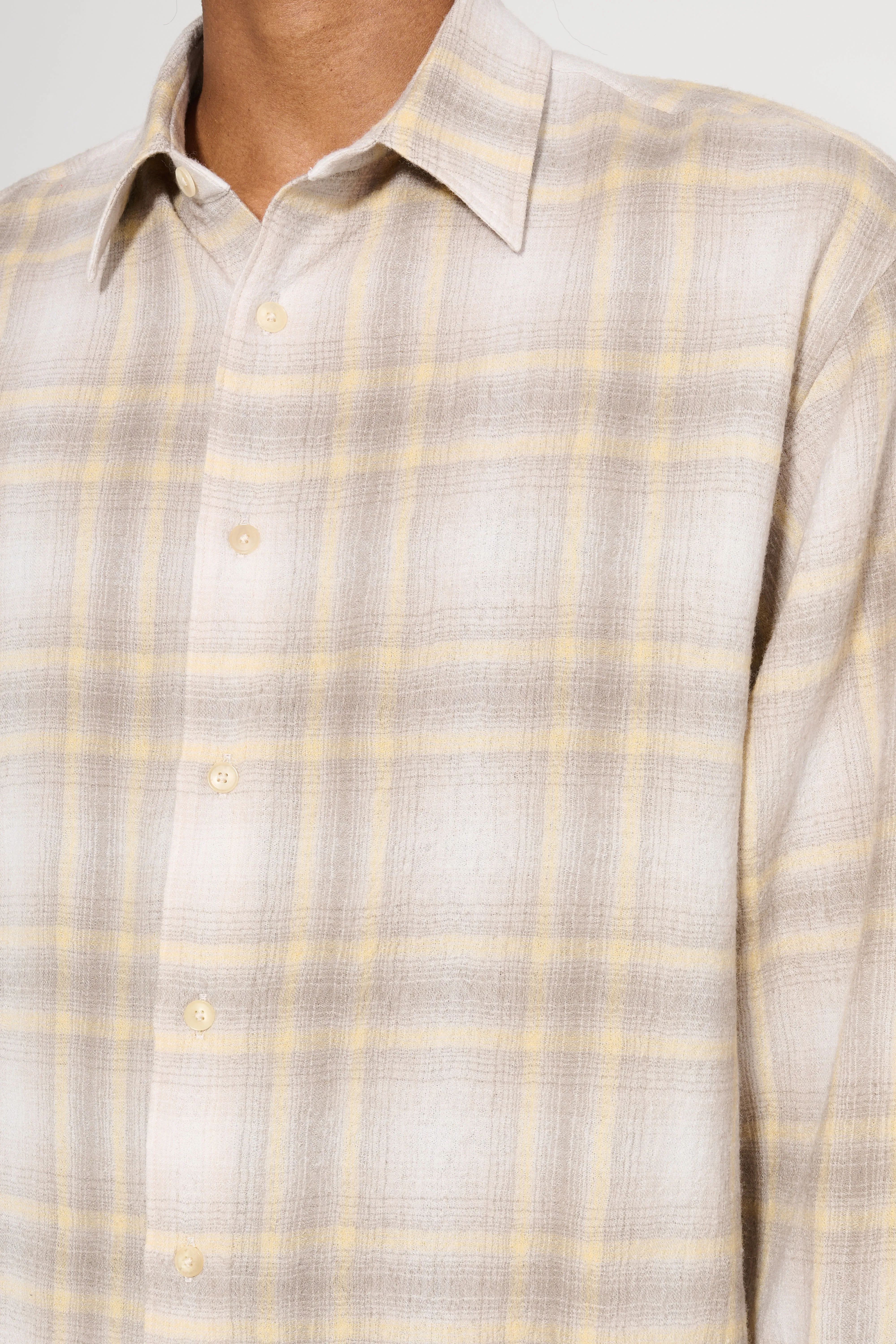 Auralee Airy Wool Check Shirt Yellow Grey Check