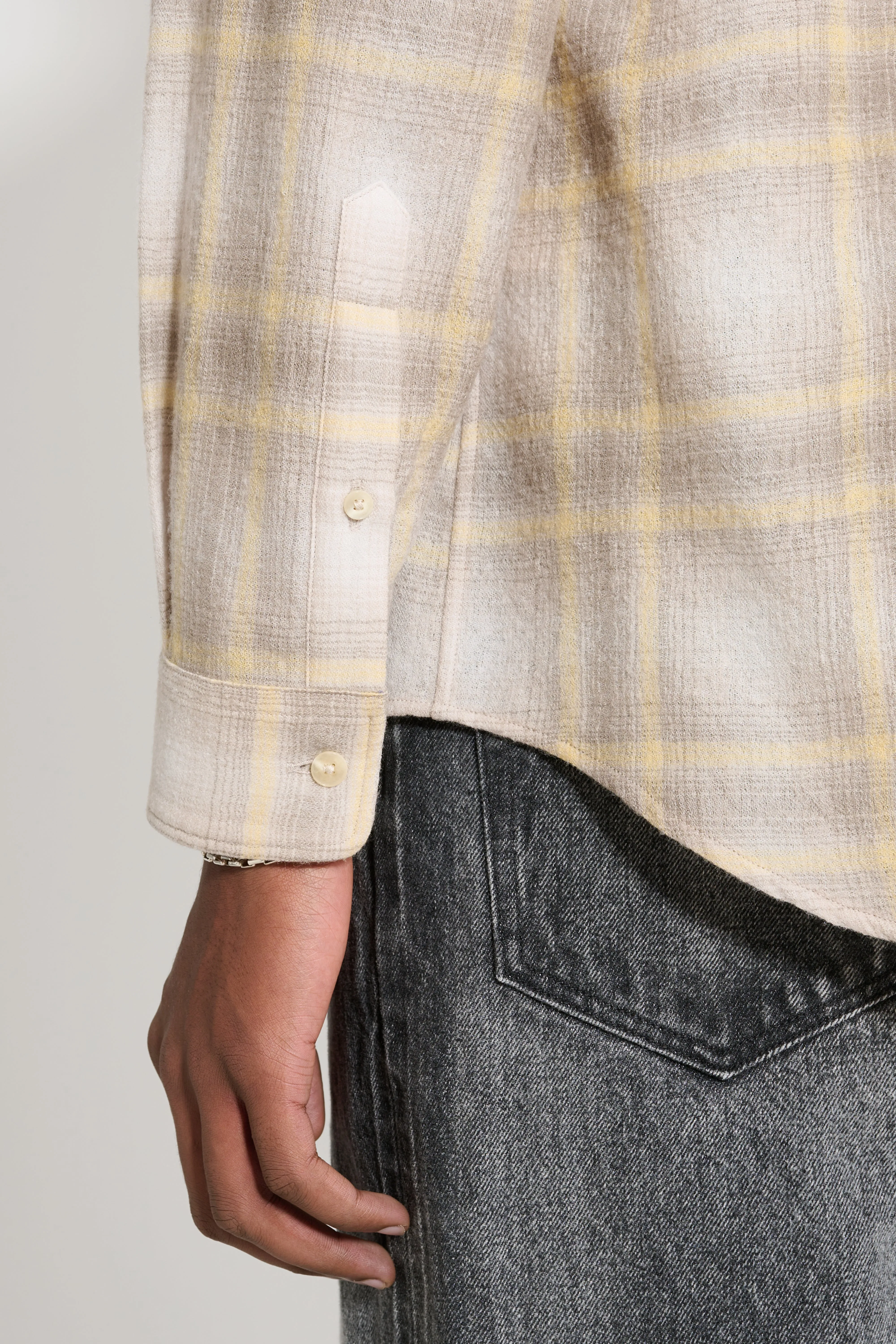 Auralee Airy Wool Check Shirt Yellow Grey Check