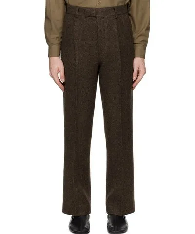 AURALEE Brown Lama Shetland Wool Tweed Trousers