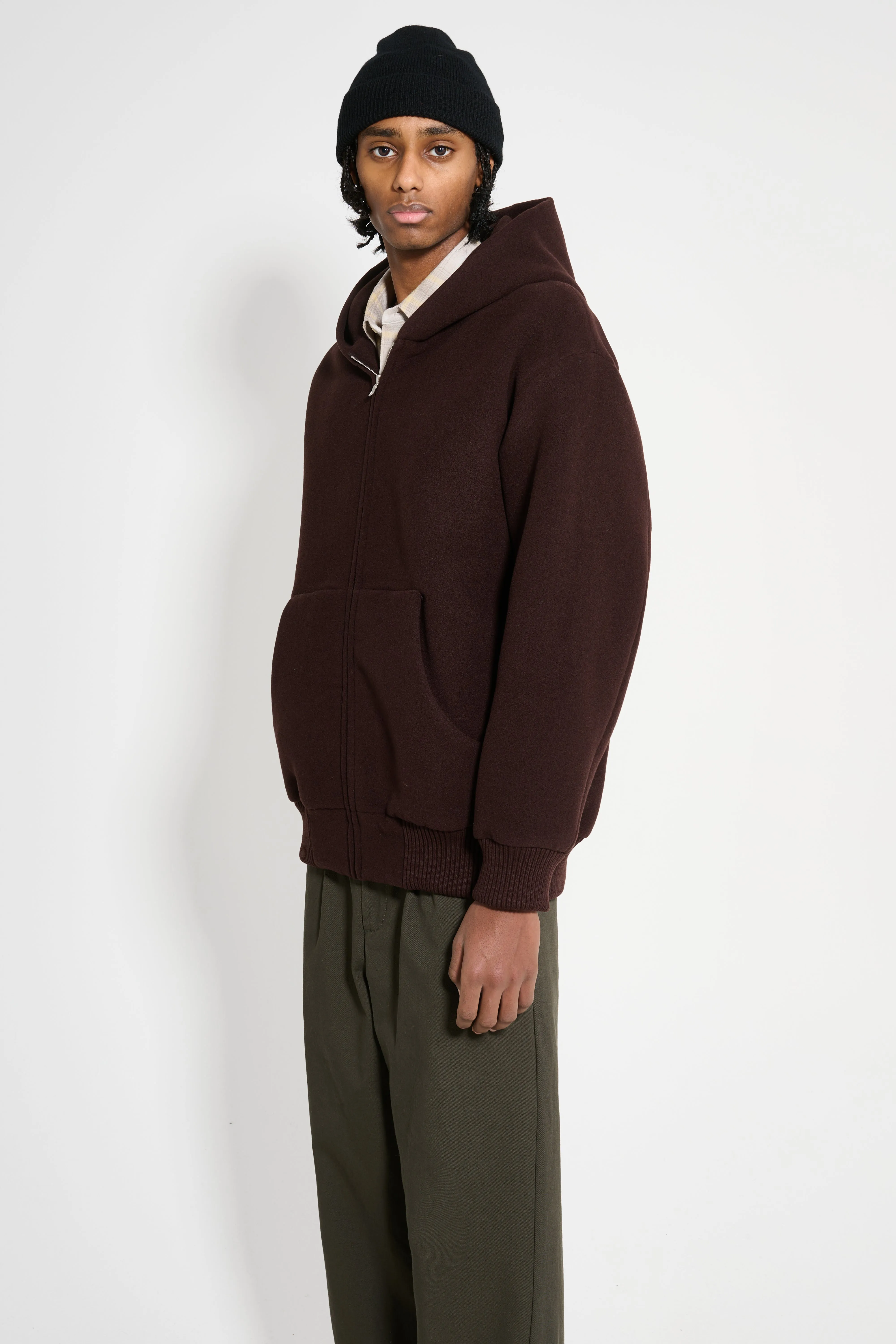 Auralee Double Cloth Heavy Wool Pile Zip Hoodie