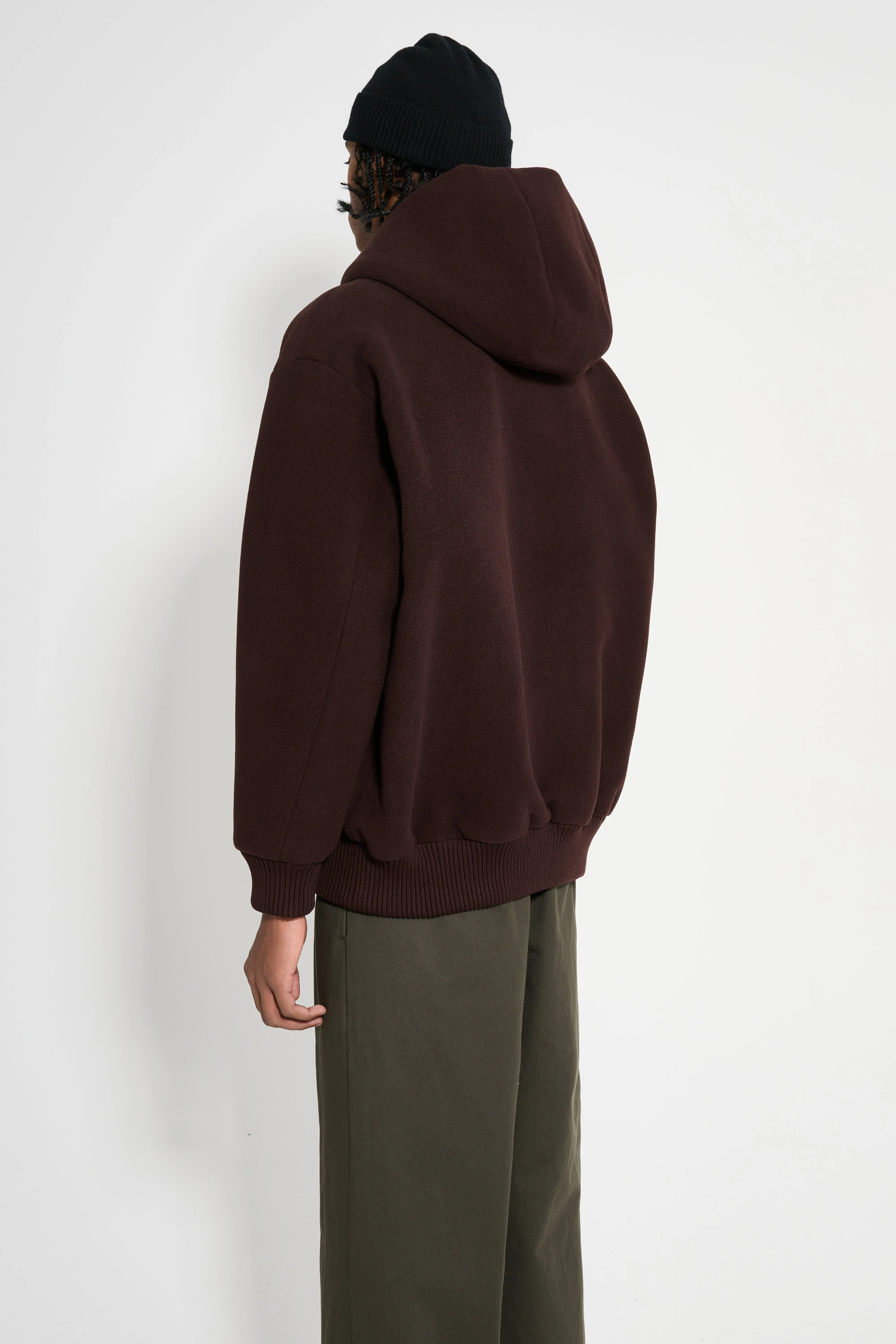 Auralee Double Cloth Heavy Wool Pile Zip Hoodie