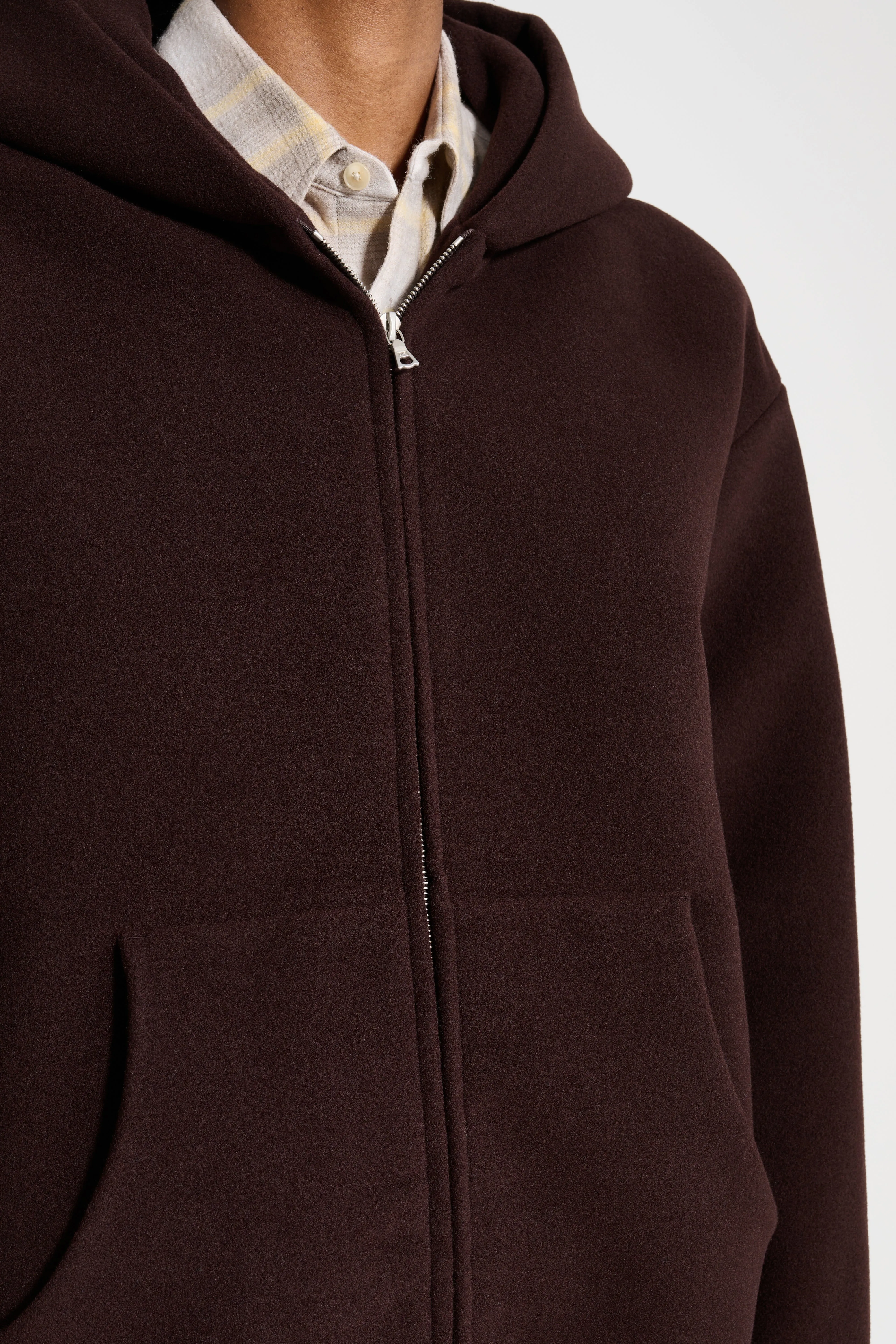 Auralee Double Cloth Heavy Wool Pile Zip Hoodie