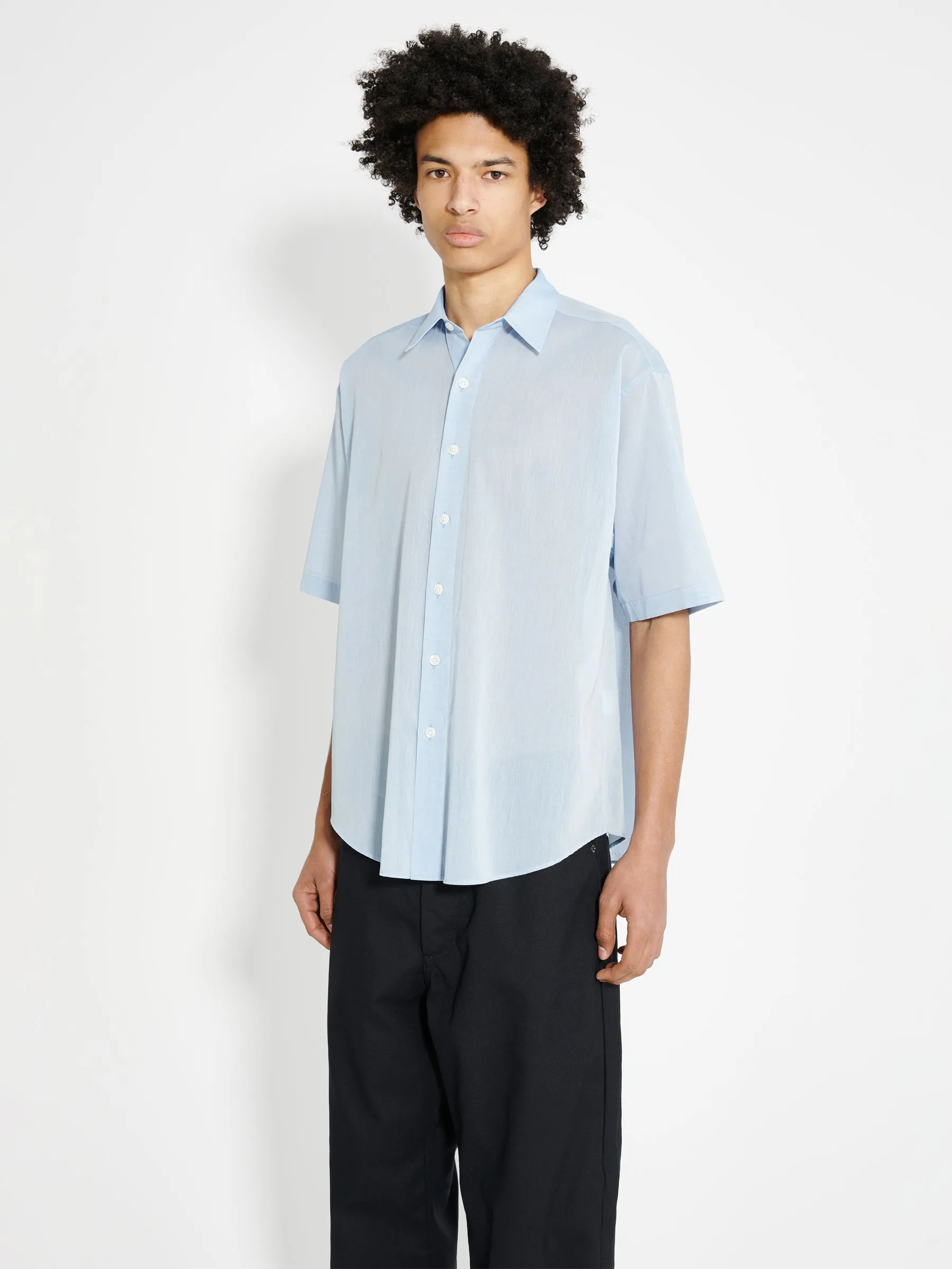 Auralee Hard Twist Finx Organdy Half Sleeved Shirt Sax Blue Chambray