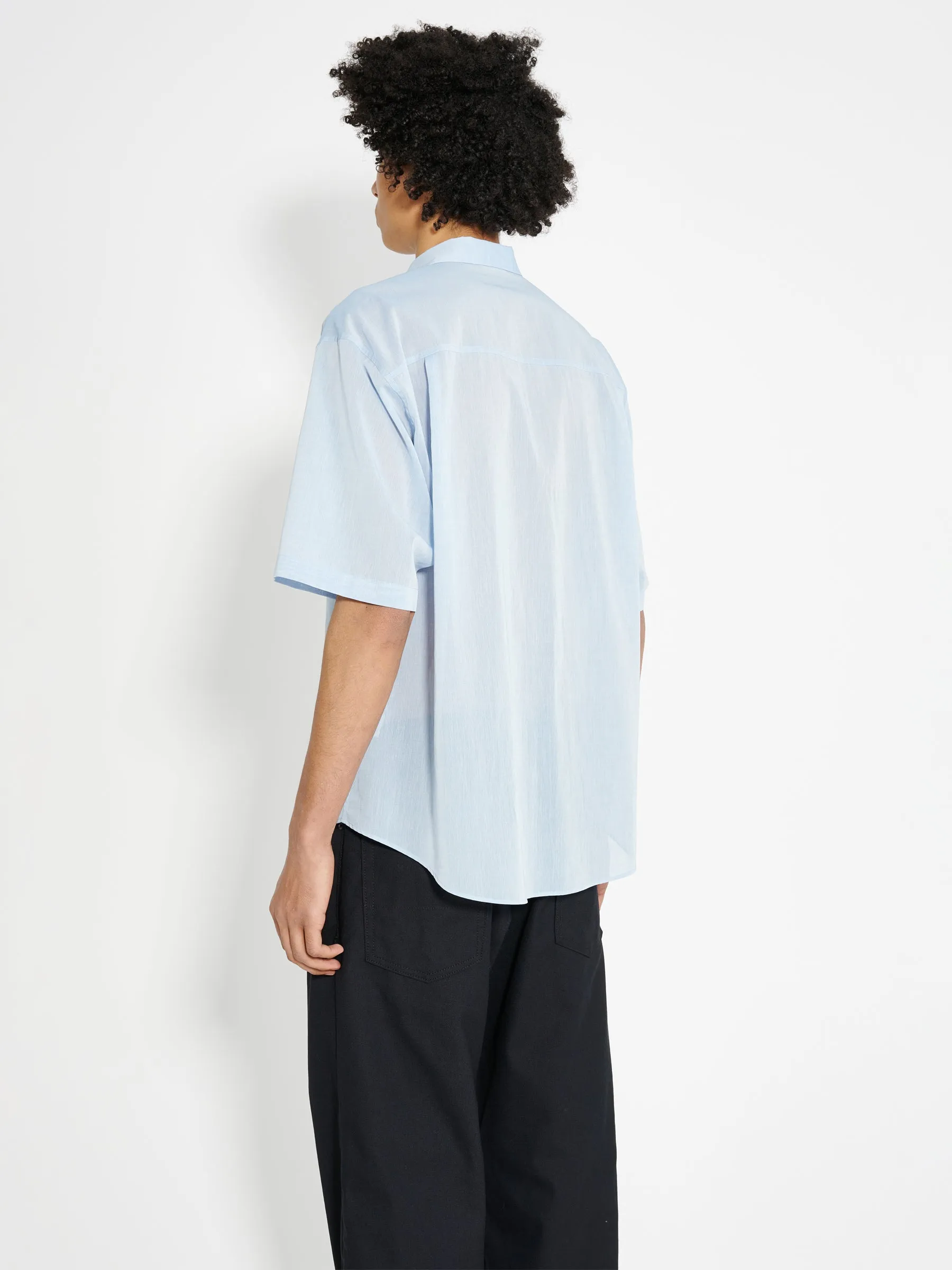 Auralee Hard Twist Finx Organdy Half Sleeved Shirt Sax Blue Chambray