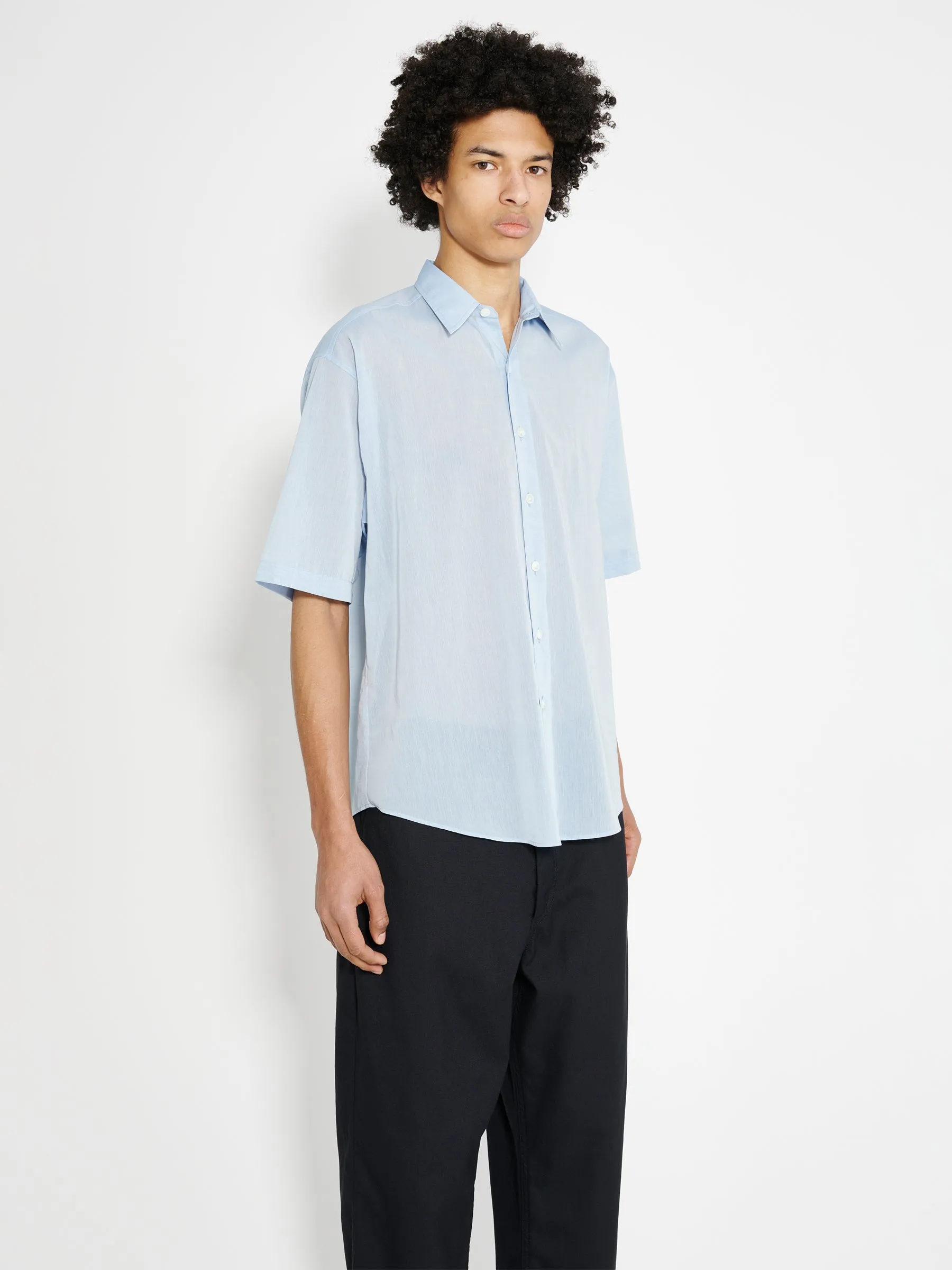 Auralee Hard Twist Finx Organdy Half Sleeved Shirt Sax Blue Chambray