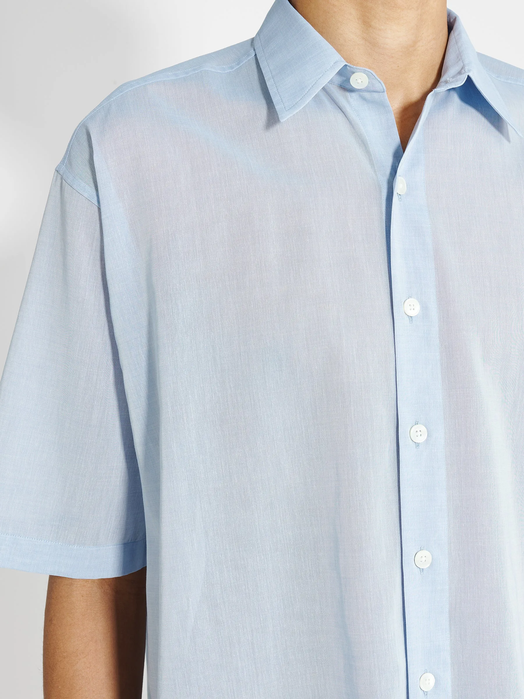 Auralee Hard Twist Finx Organdy Half Sleeved Shirt Sax Blue Chambray