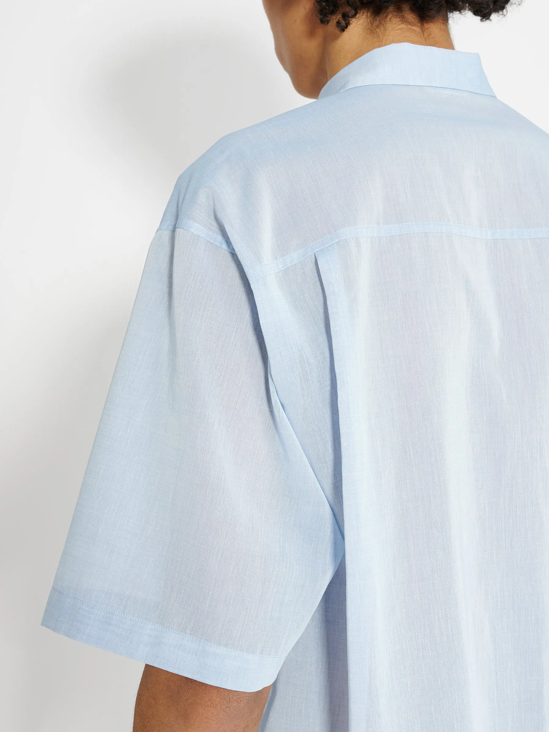 Auralee Hard Twist Finx Organdy Half Sleeved Shirt Sax Blue Chambray