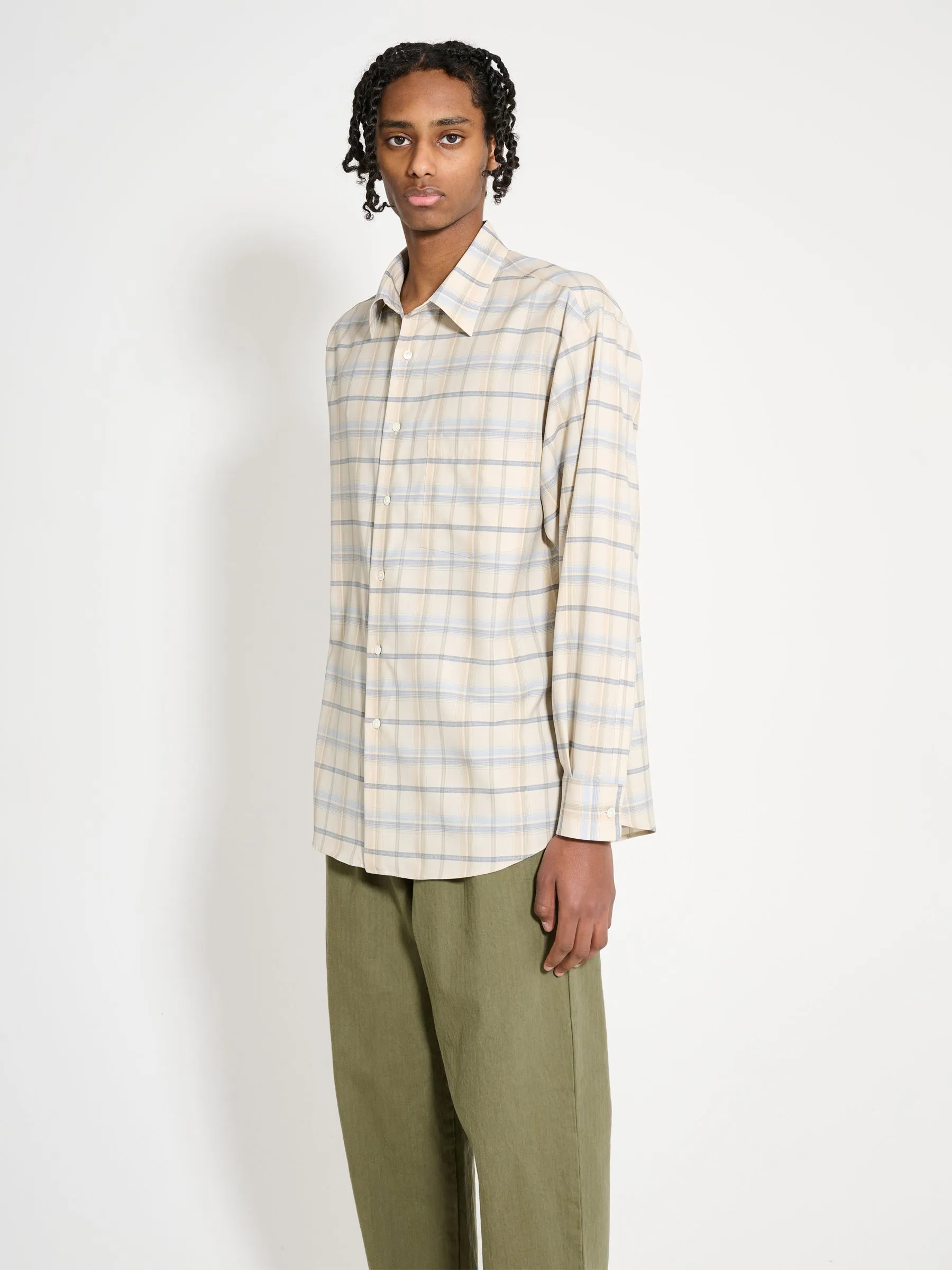 Auralee Super Light Wool Check Shirt Light Beige Check