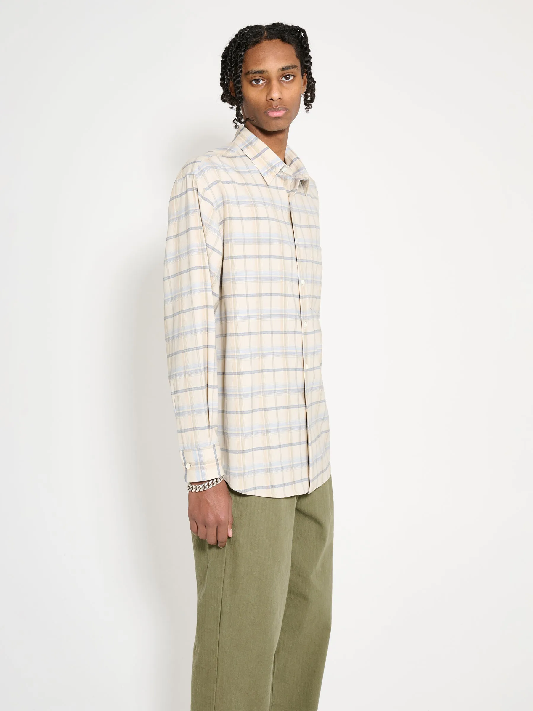 Auralee Super Light Wool Check Shirt Light Beige Check