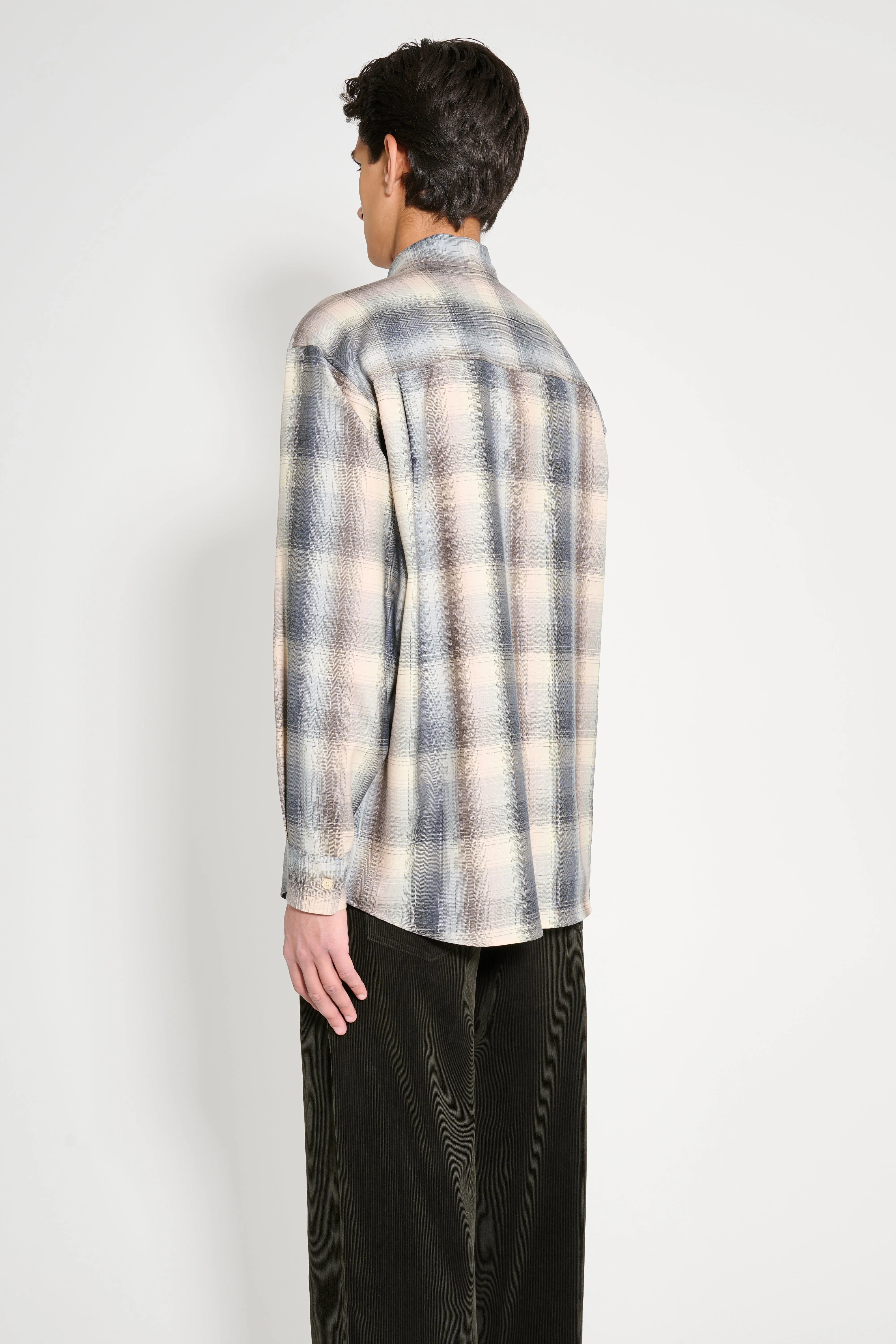 Auralee Superlight Wool Check Shirt Beige Blue