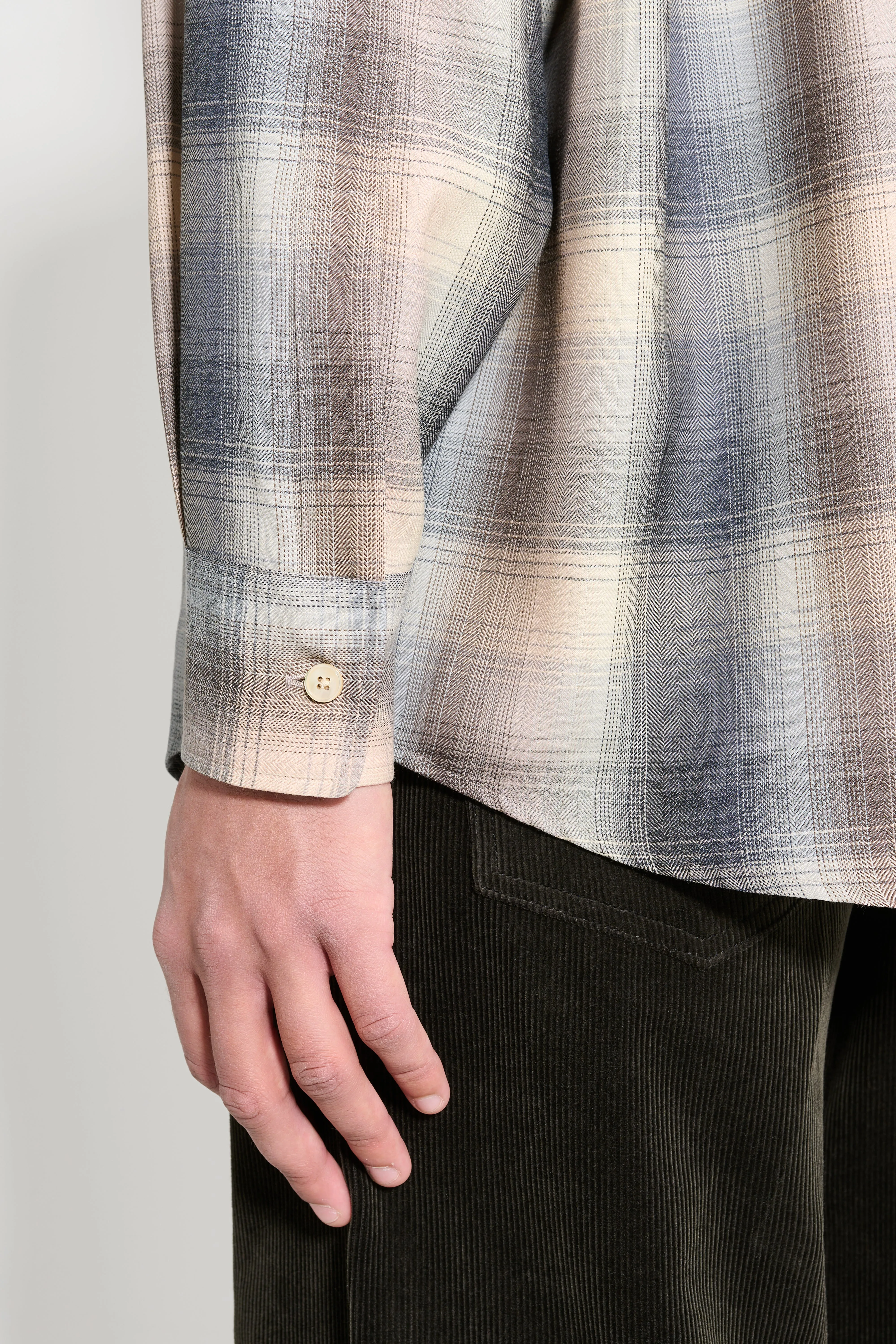 Auralee Superlight Wool Check Shirt Beige Blue