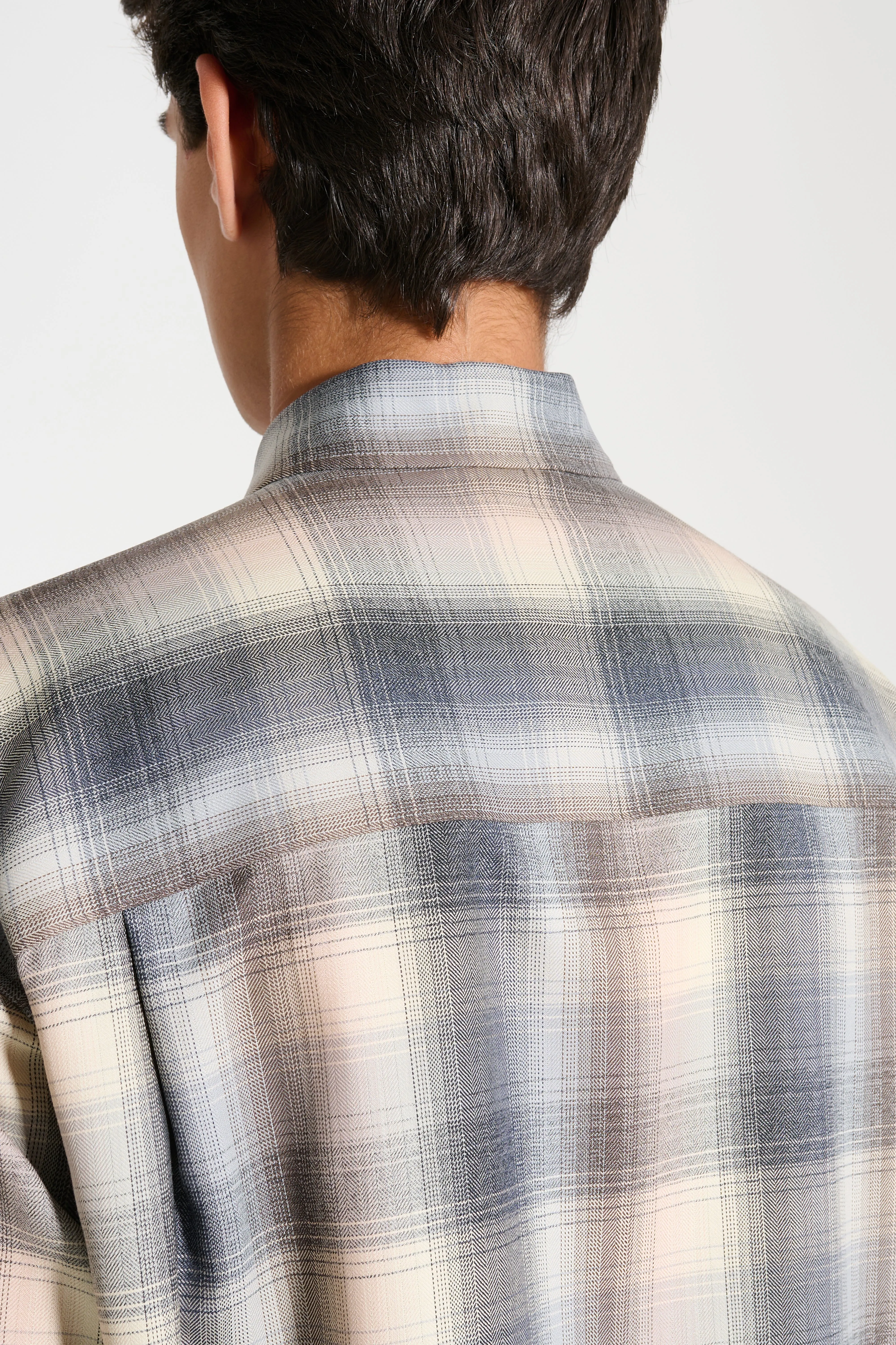 Auralee Superlight Wool Check Shirt Beige Blue