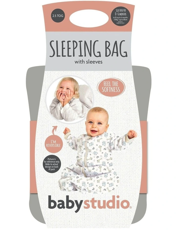 Babystudio Cotton Winter Sleeping Bag with Arms 3.0 Tog (0-6 Months) in Oatmeal/Rumble Jungle