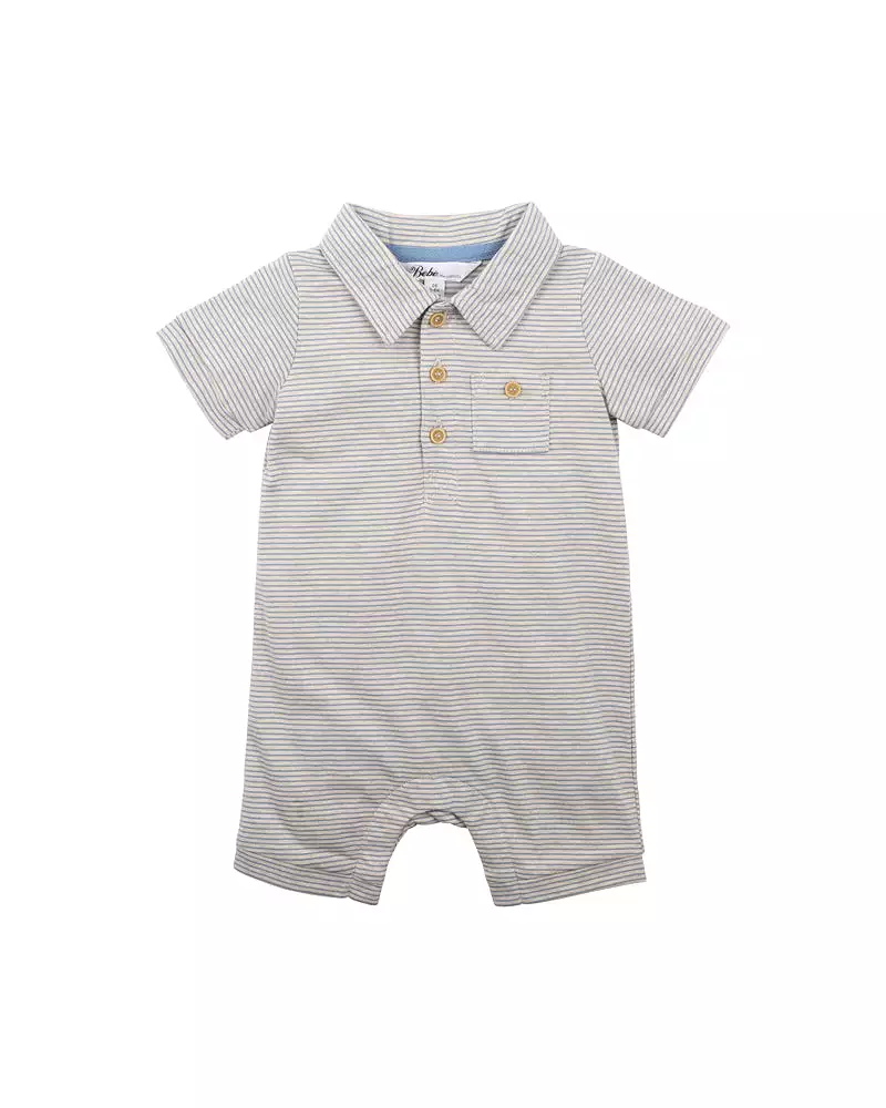 Bebe Kai Dino Stripe Polo Romper