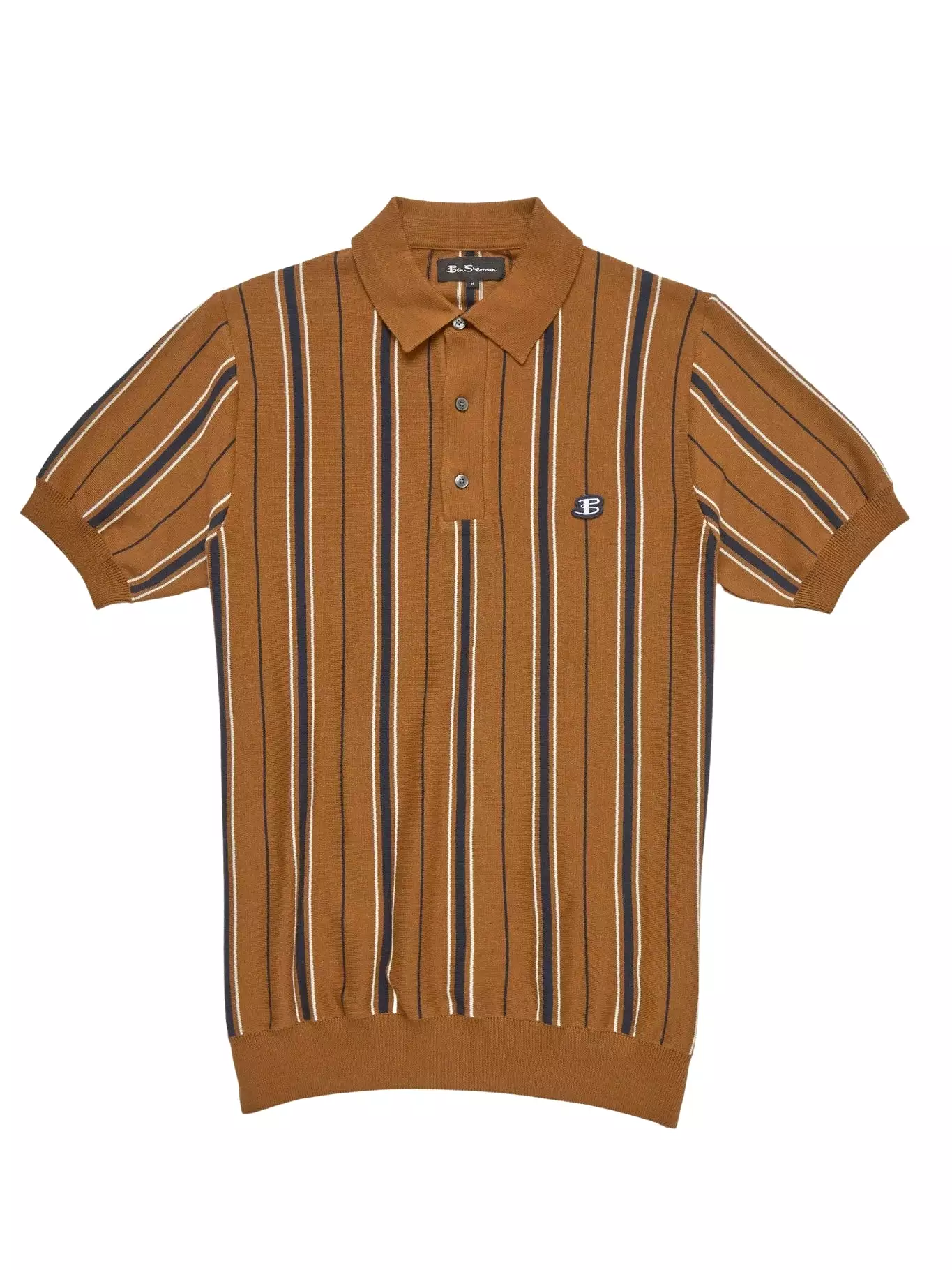 Ben Sherman Mens All Over Stripe Knit Polo Shirt