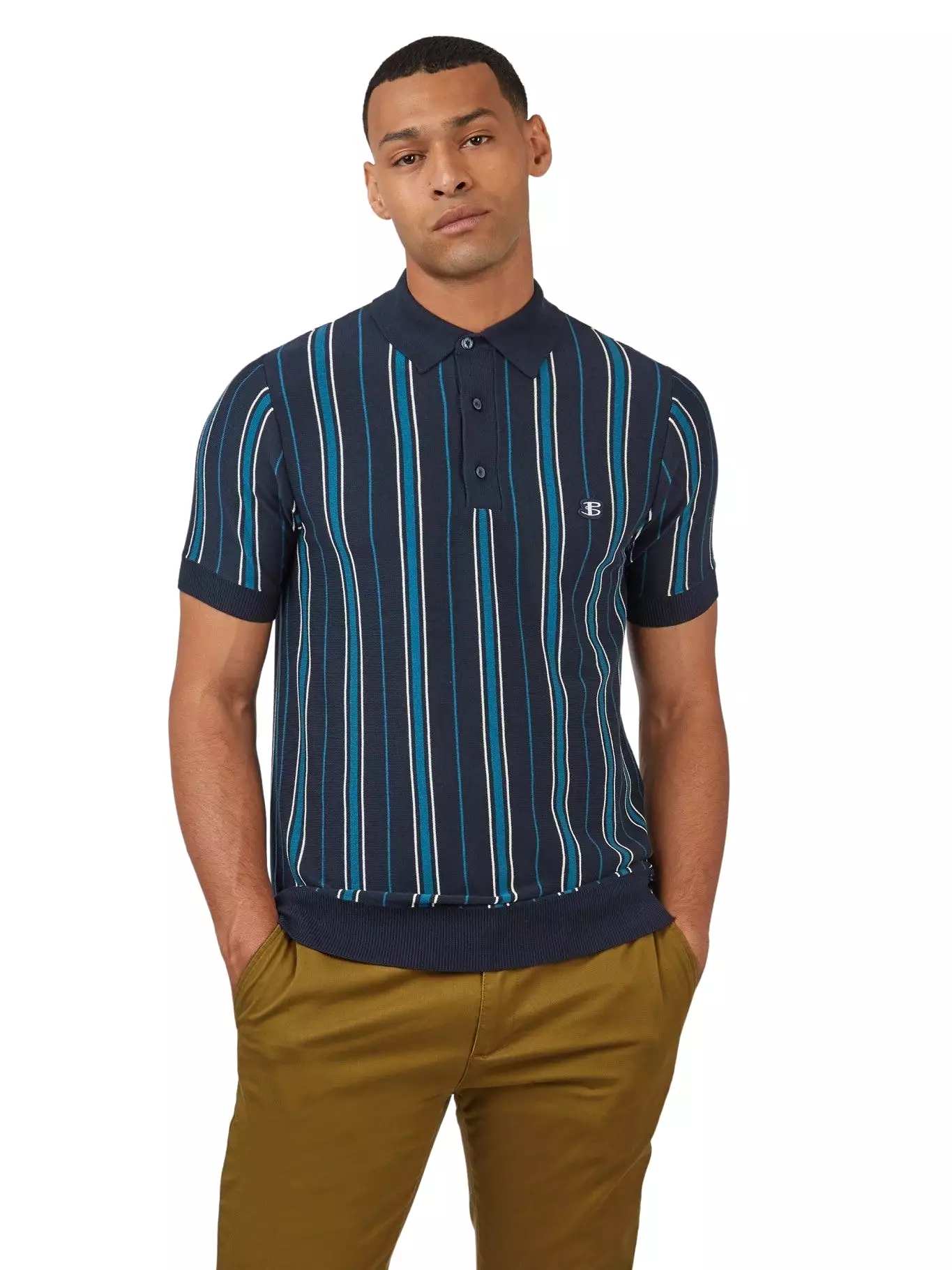 Ben Sherman Mens All Over Stripe Knit Polo Shirt