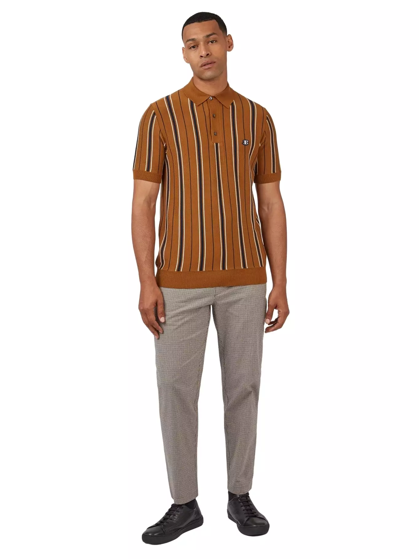 Ben Sherman Mens All Over Stripe Knit Polo Shirt