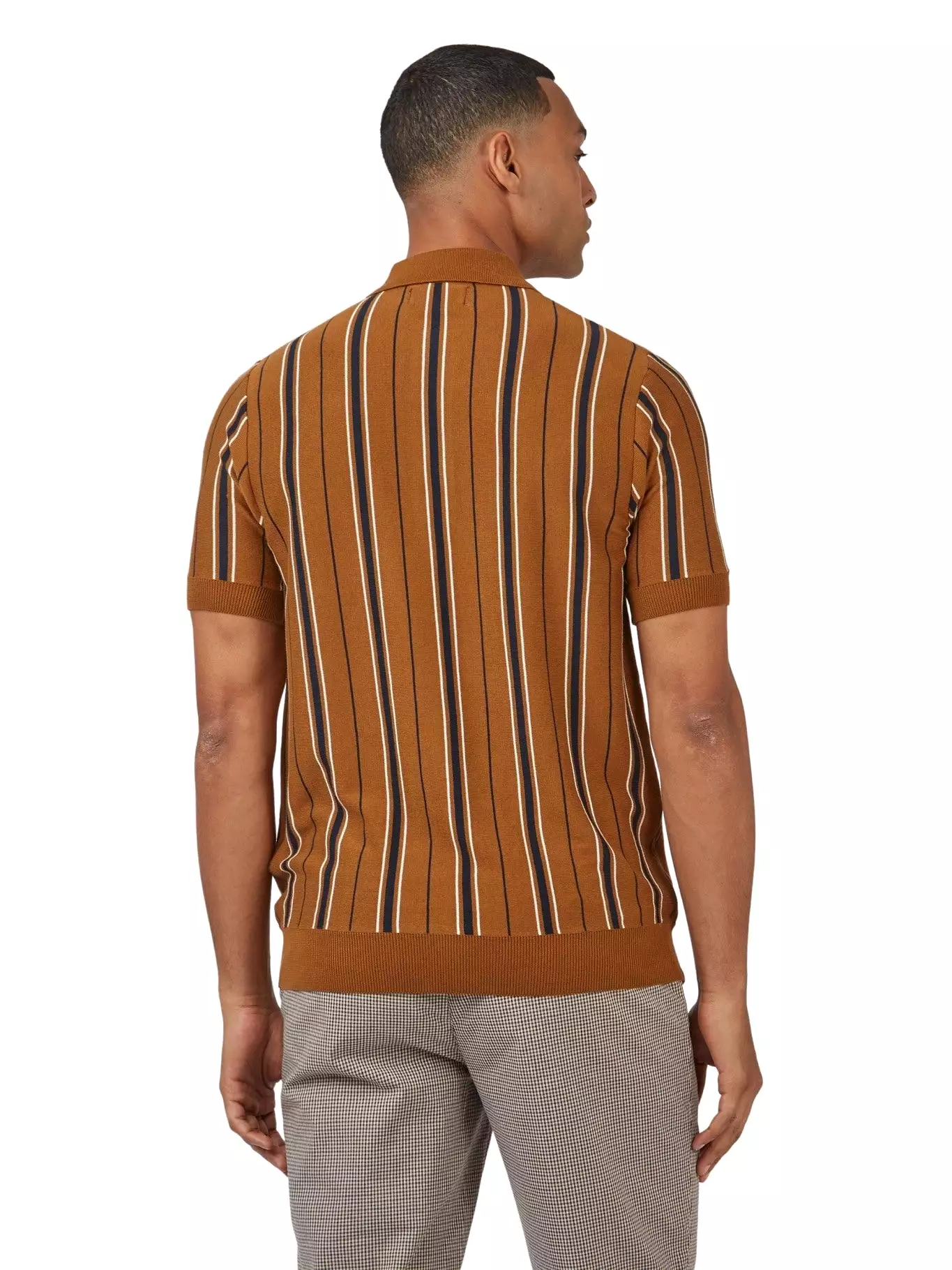 Ben Sherman Mens All Over Stripe Knit Polo Shirt