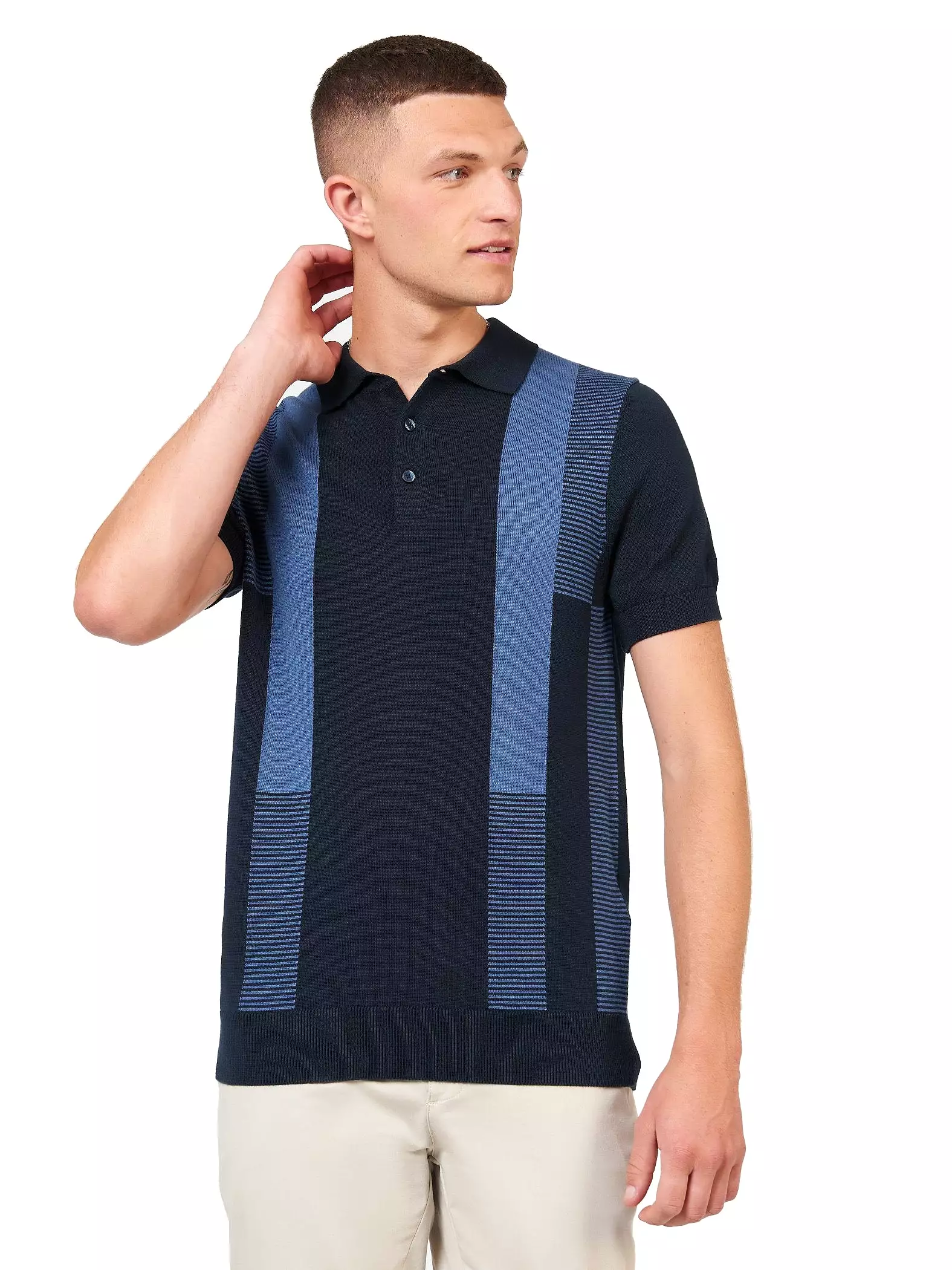 Ben Sherman Mens Inarsia Stripe Knit Polo Shirt