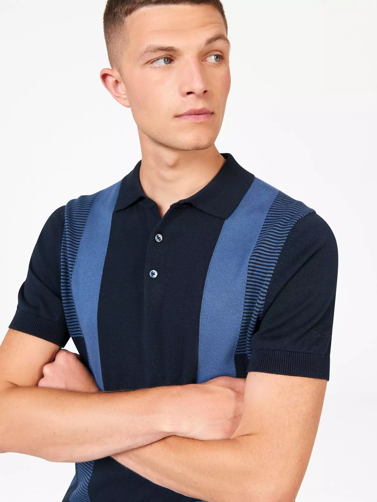 Ben Sherman Mens Inarsia Stripe Knit Polo Shirt