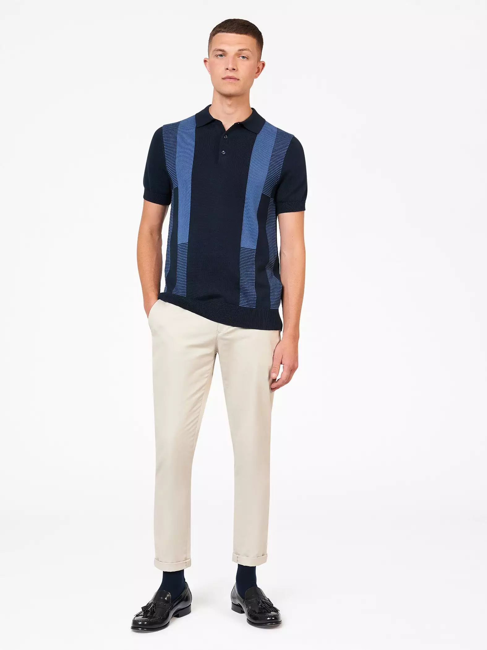 Ben Sherman Mens Inarsia Stripe Knit Polo Shirt