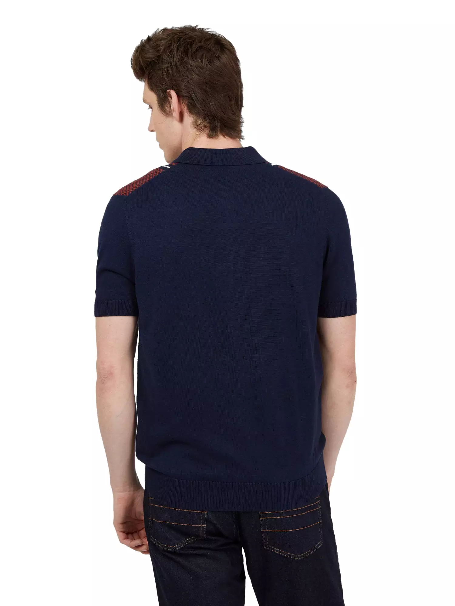 Ben Sherman Mens Knit Jacquard Zip Polo Shirt