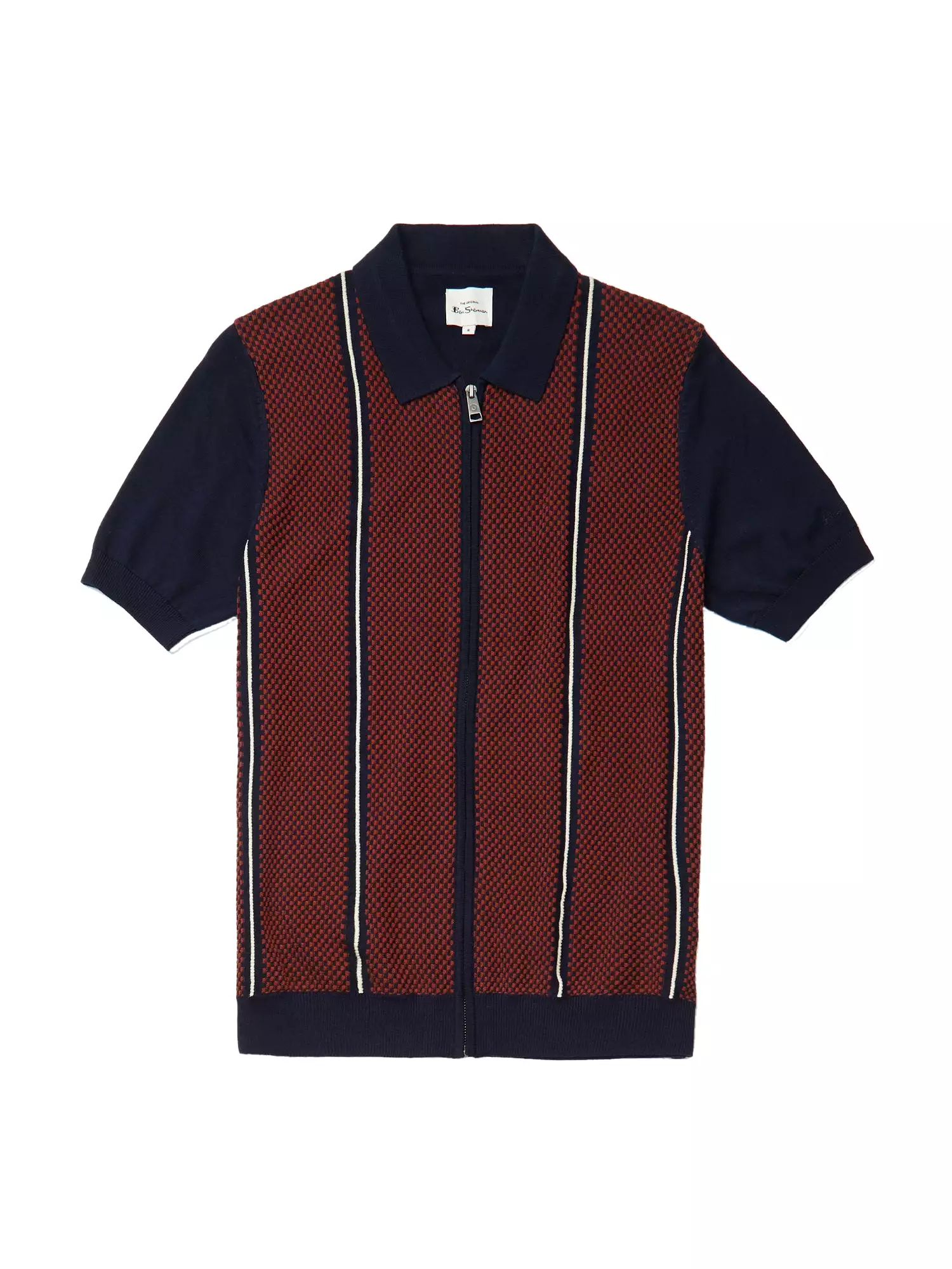 Ben Sherman Mens Knit Jacquard Zip Polo Shirt