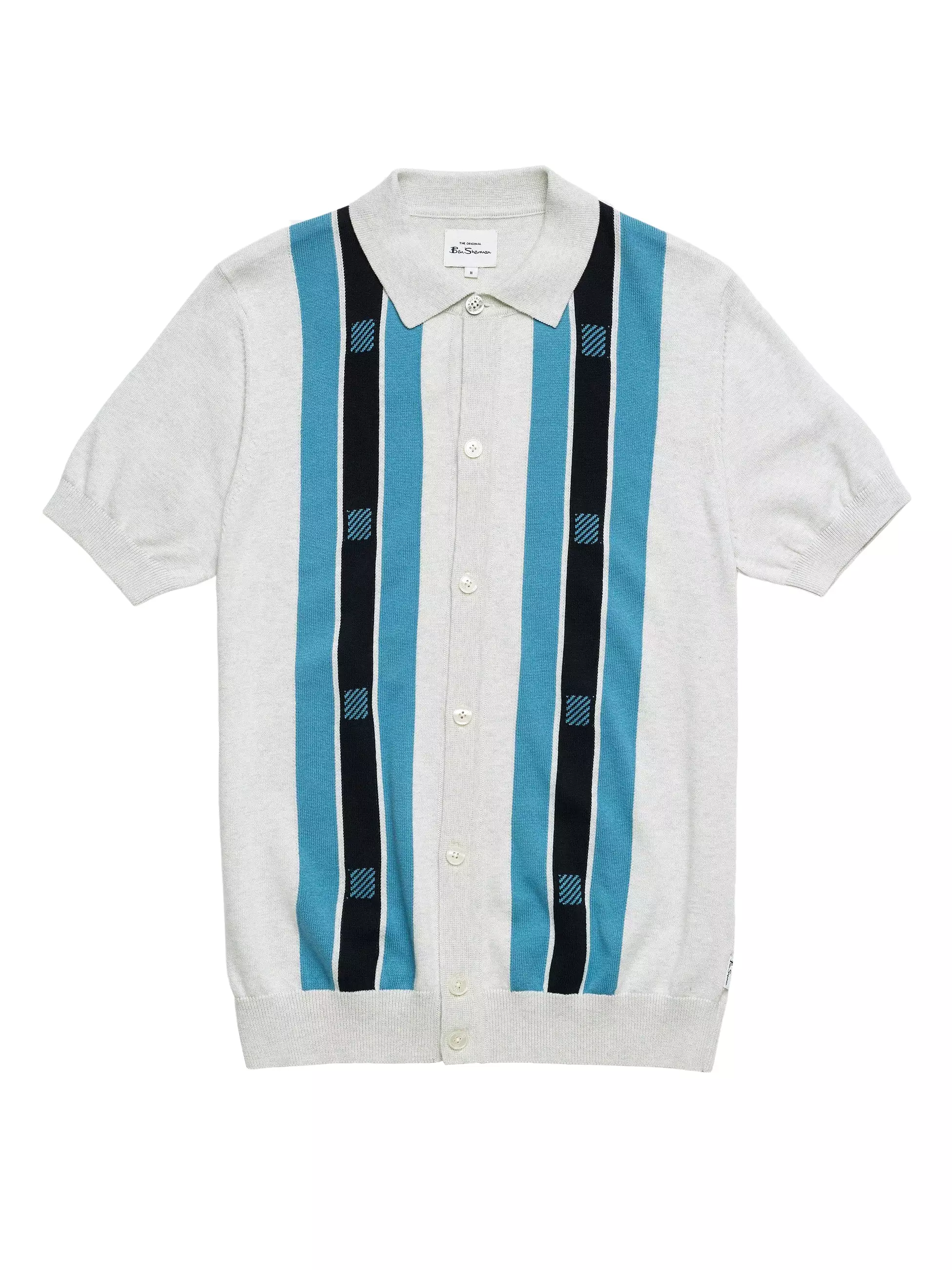 Ben Sherman Mens Knitted Button Through Mod Polo Shirt - Short Sleeved