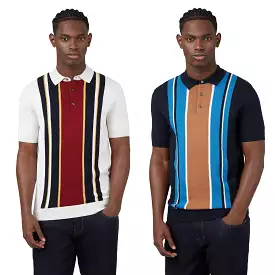 Ben Sherman Mens  Knitted Mod Stripe Polo Shirt - Short Sleeved