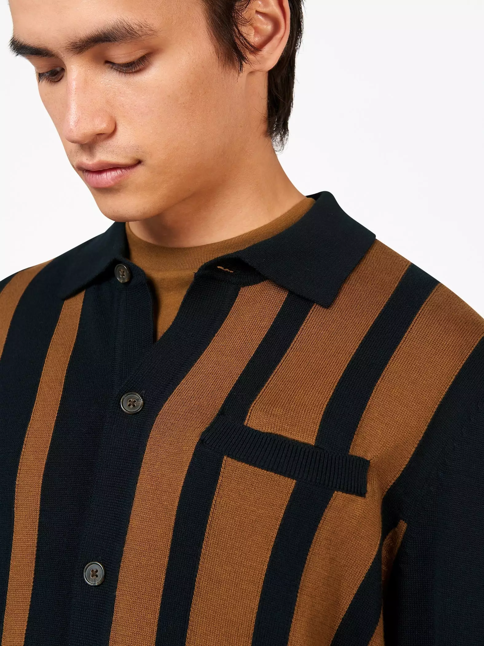 Ben Sherman Mens Stripe Button Through Polo Shirt