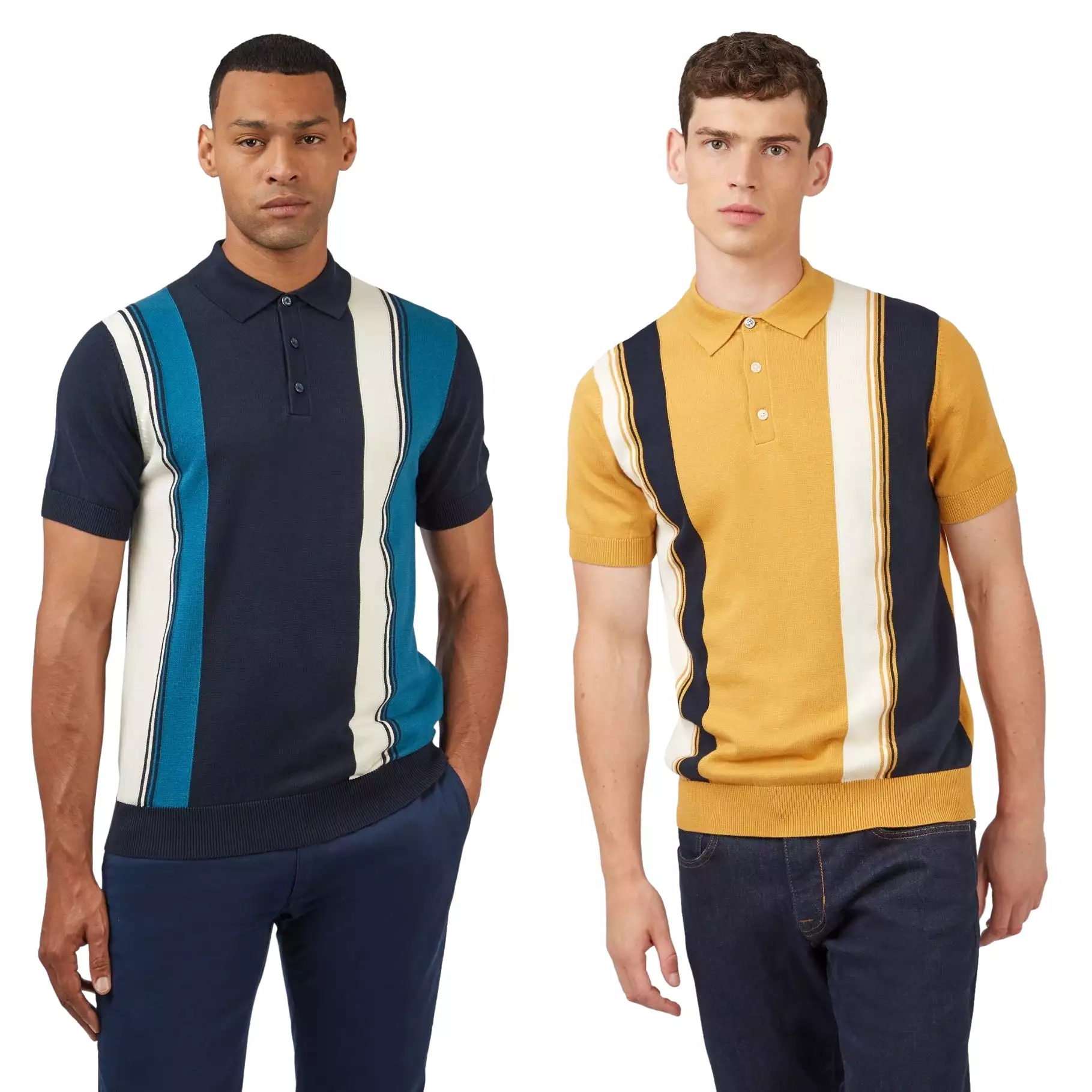 Ben Sherman Mens Vertical Stripe Knit Polo Shirt