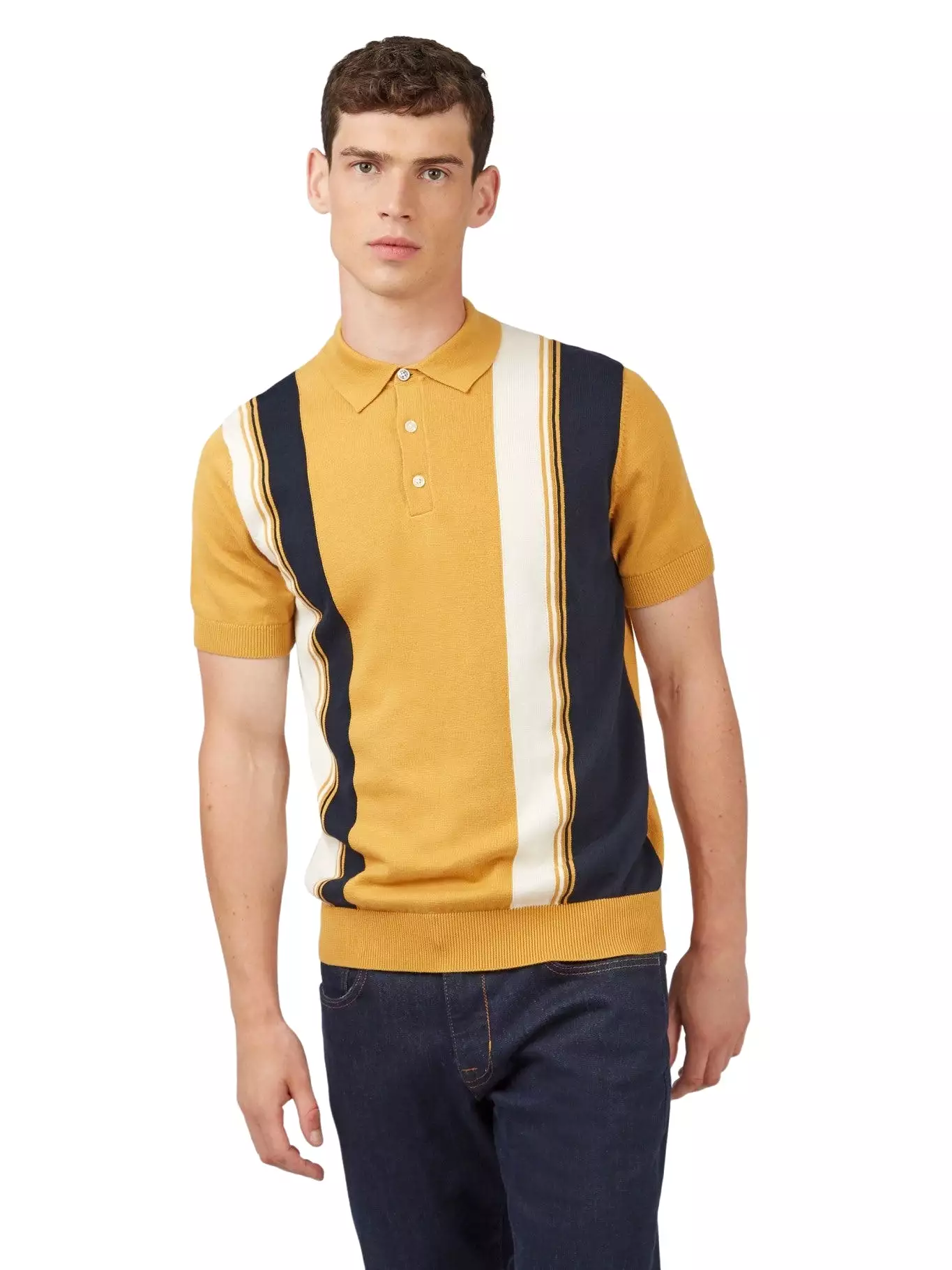 Ben Sherman Mens Vertical Stripe Knit Polo Shirt