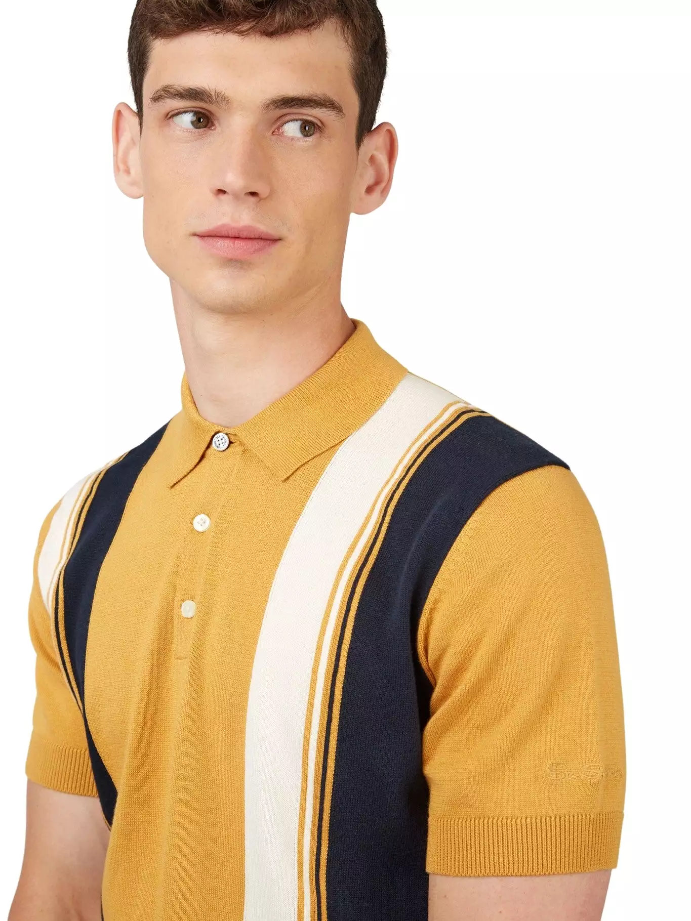 Ben Sherman Mens Vertical Stripe Knit Polo Shirt