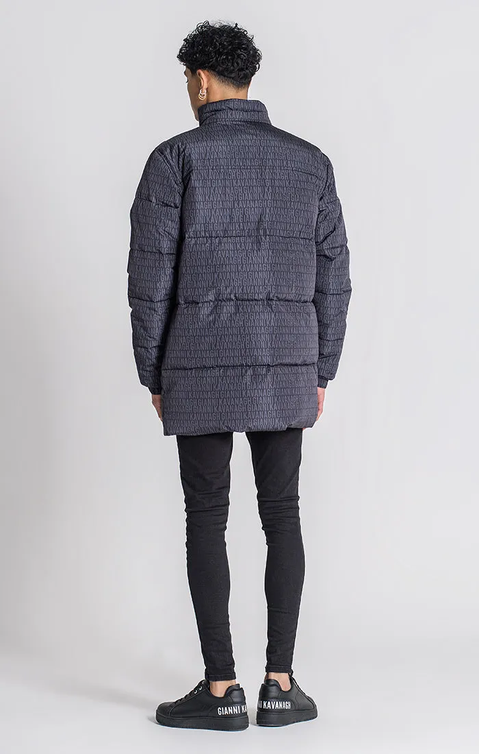 Black Typo Puffer Coat