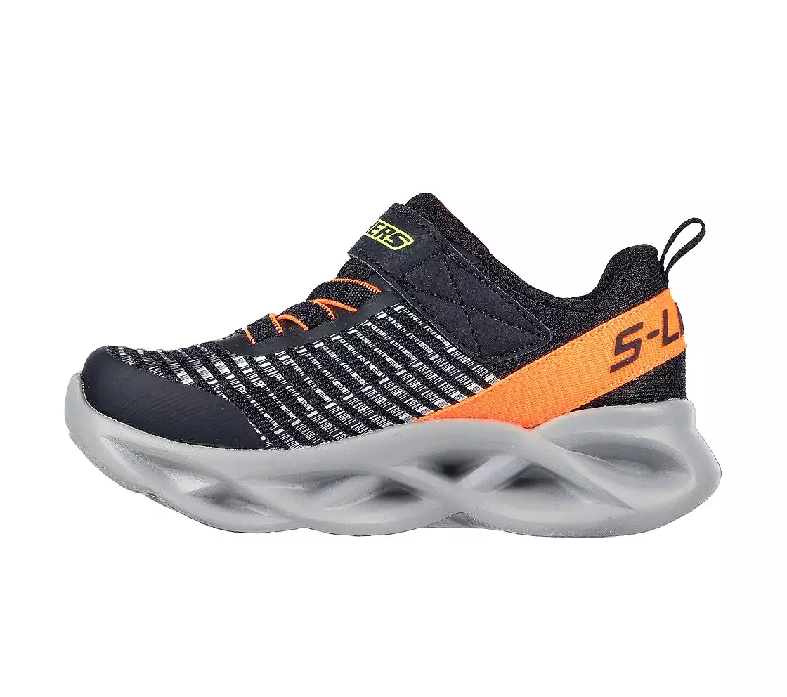 Boy Infants Skechers Trainers Black/Orange Strap Light Up Twisty Brights 401650N/BKOR