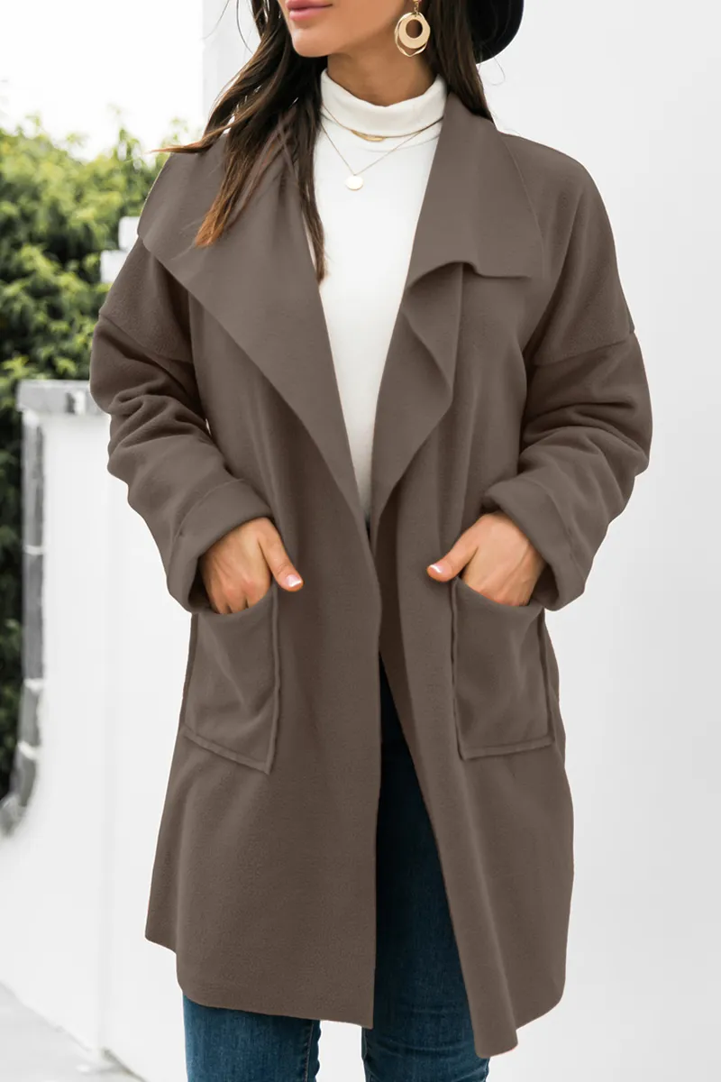 Casual Solid Split Joint Pocket Turndown Collar Outerwear