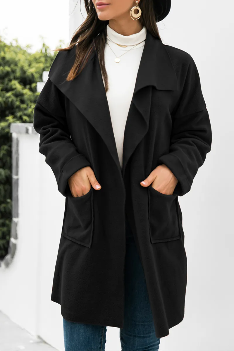 Casual Solid Split Joint Pocket Turndown Collar Outerwear