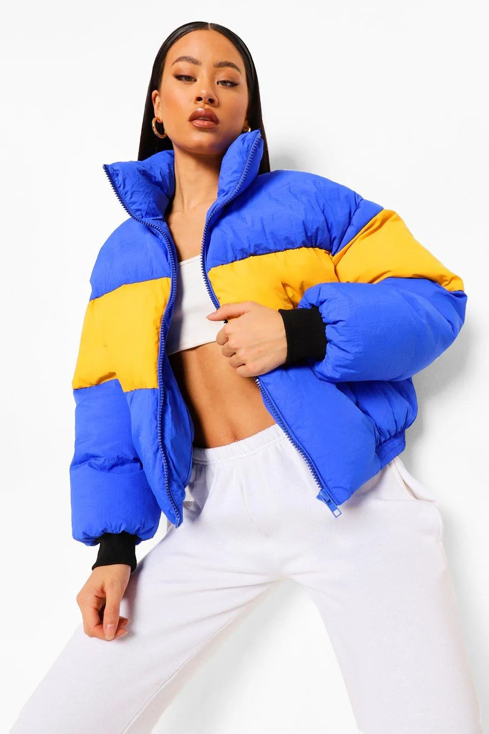 Colorblock Funnel Neck Puffer Coat