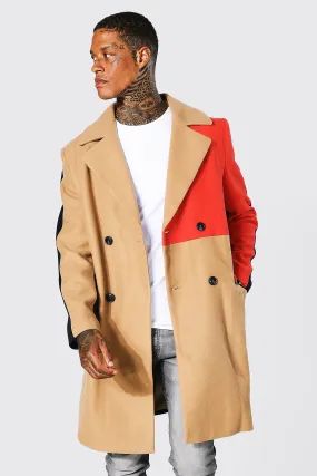 Colour Block Panel Double Breasted Overcoat