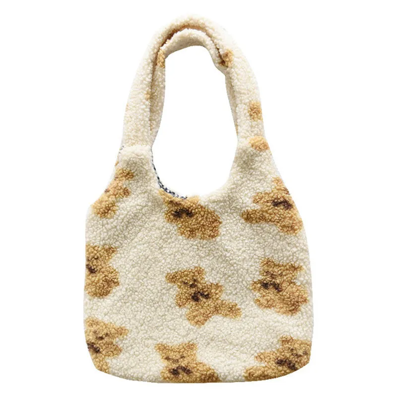 Cute Bear Print Winter Lamb Shoulder Bag