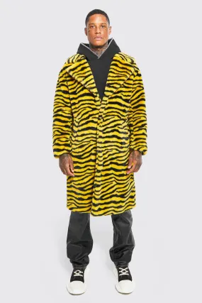 Faux Fur Tiger Print Overcoat