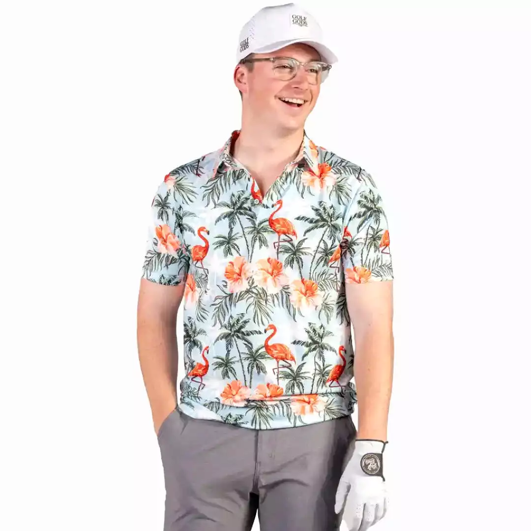 Flamingo Paradise Cool Tech Performance Golf Polo