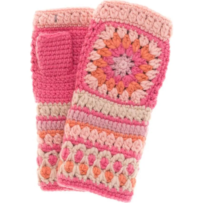 French Knot Women's Woodstock Crochet Handwarmer, Pink