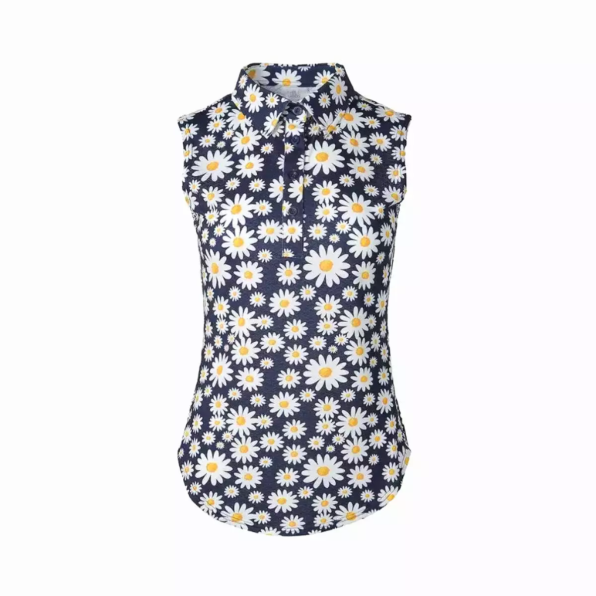 Golf Goddess - Women's Daisy Flower Performance Golf Polo - Sleeveless