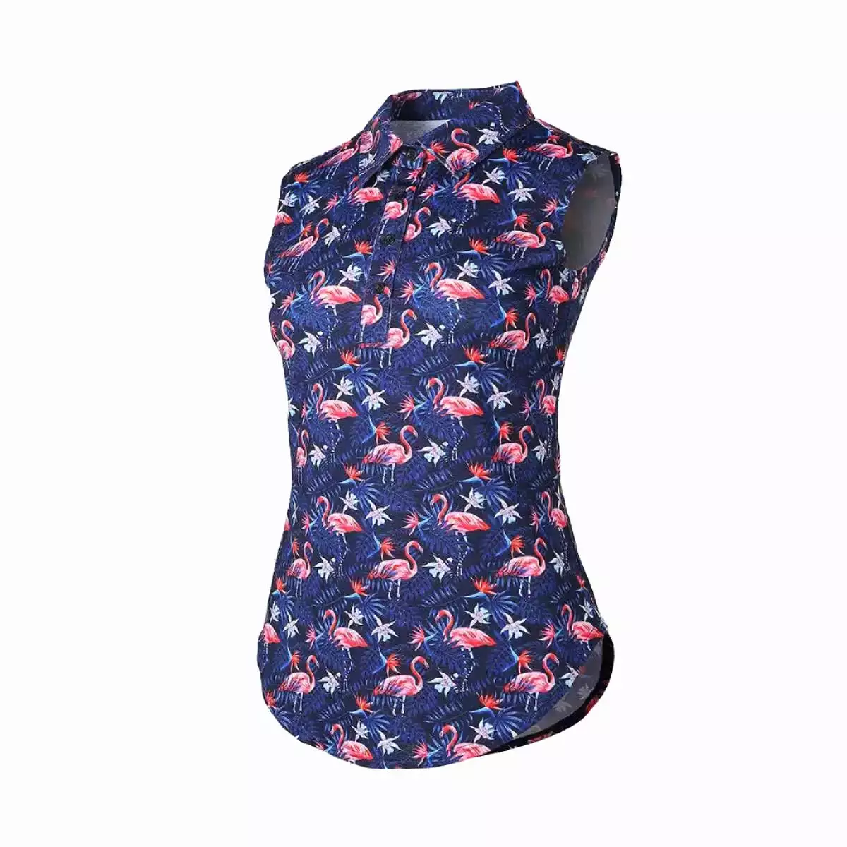 Golf Goddess - Women's Flowers & Flamingo's Cool Tech Performance Golf Polo - Sleeveless