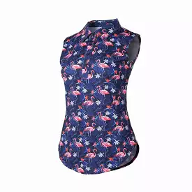 Golf Goddess - Women's Flowers & Flamingo's Cool Tech Performance Golf Polo - Sleeveless