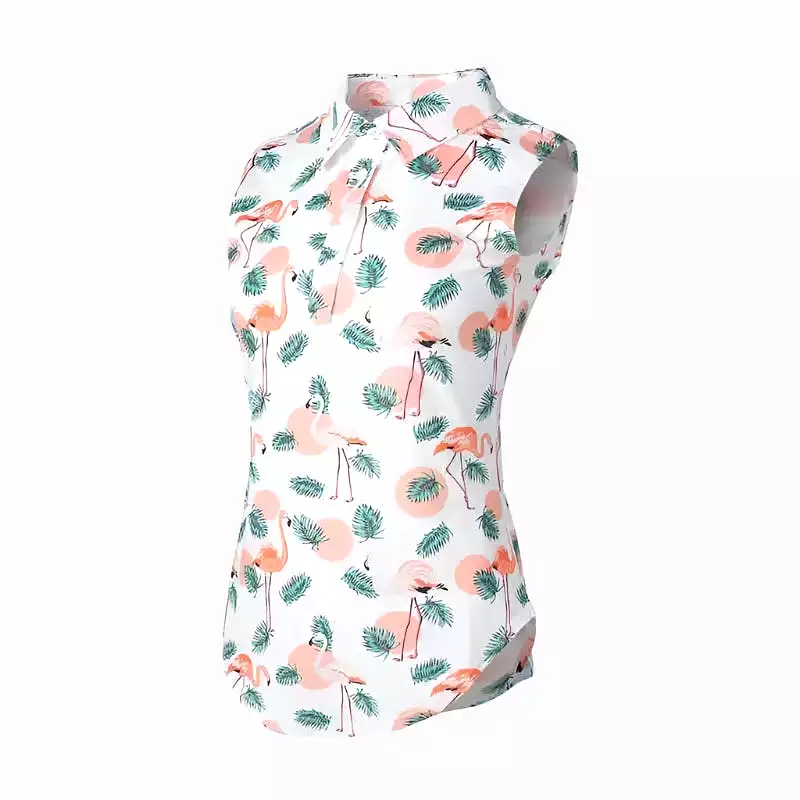 Golf Goddess - Women's Peach Flamingo Cool Tech Performance Golf Polo - Sleeveless