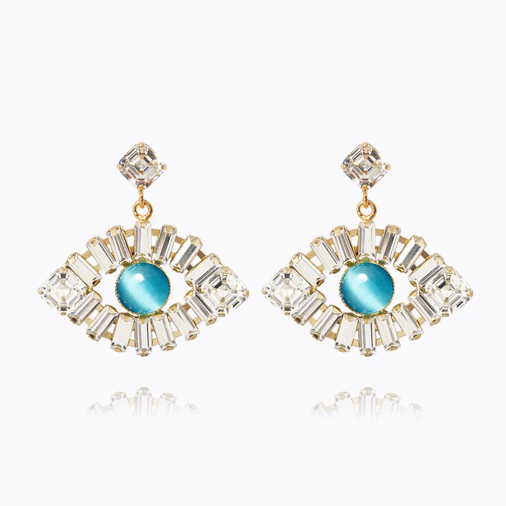 Greek Eye Statement Earrings / Crystal + Aquamarine