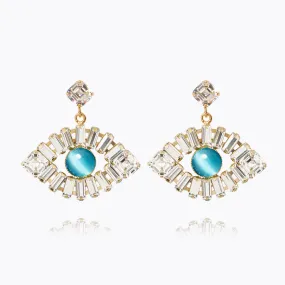 Greek Eye Statement Earrings / Crystal + Aquamarine